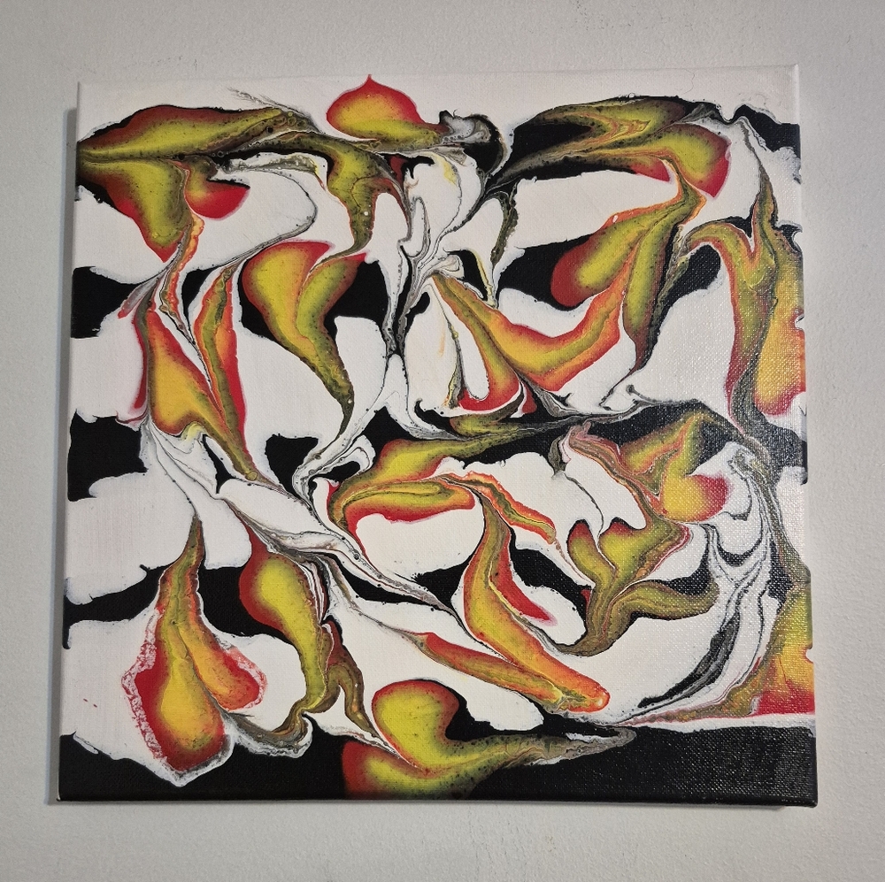 Abstract Canvas Art with Yellow and Black Swirls